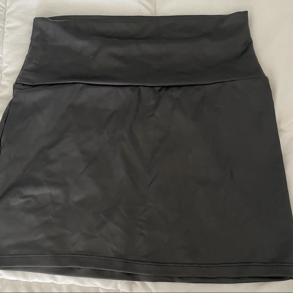 Black leather mini skirt